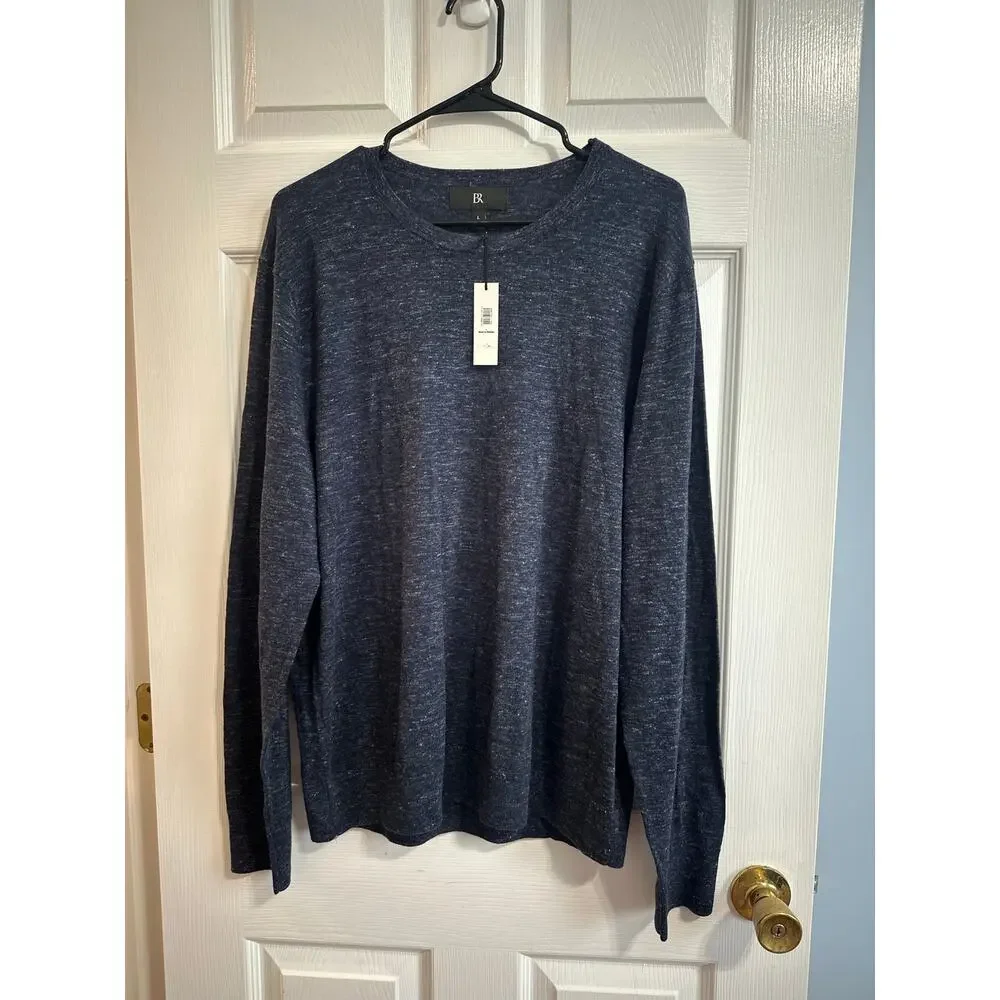 Banana Republic NWT Merino Wool Linen Men's Sweater Sz L Crew Blue Gray Heather